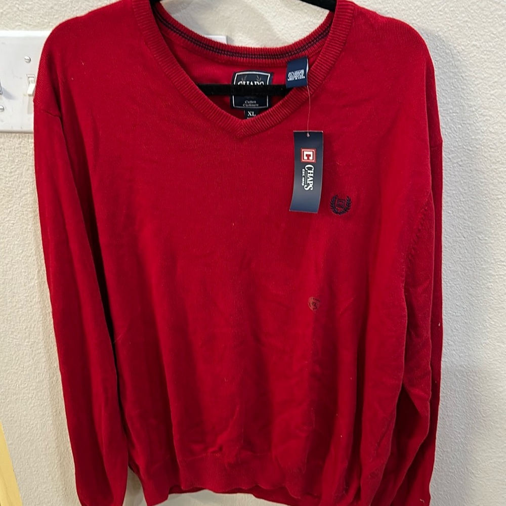 Chaps men's‎ red cotton/cashmere blend pullover sweater stripe sz X Large
